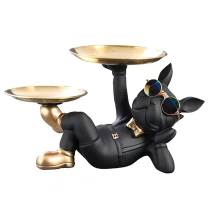 Dog Statue with Trays and Glasses