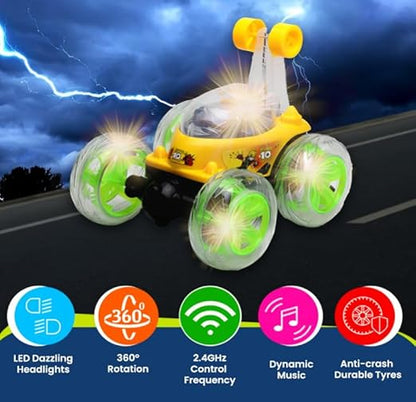 HDA Group APJ Enterprise 360° Twisting Stunt Car with Music & Lights – Remote Control Toy for Kids (Multicolor)