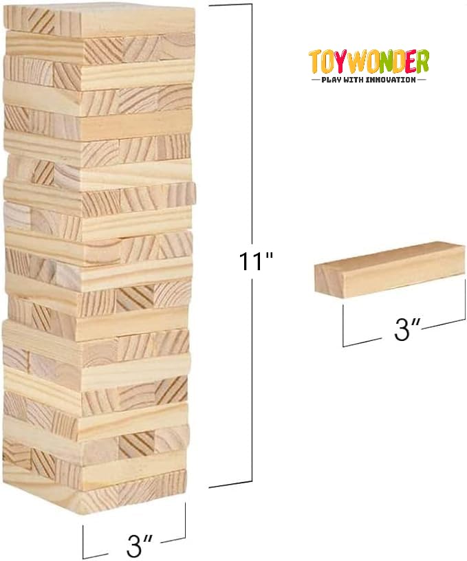 Toyshine Giant 4-Foot Wooden Tower with 54 Blocks – Tumbling Tower Party Game