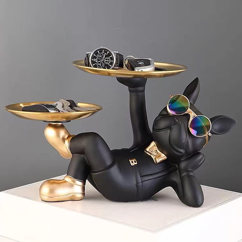 Dog Statue with Trays and Glasses