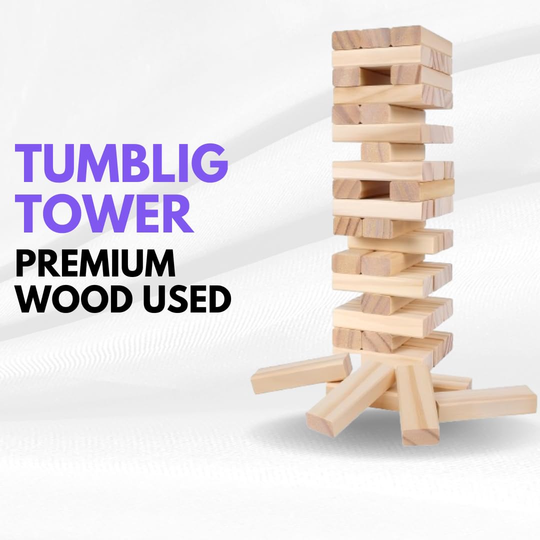 Toyshine Giant 4-Foot Wooden Tower with 54 Blocks – Tumbling Tower Party Game