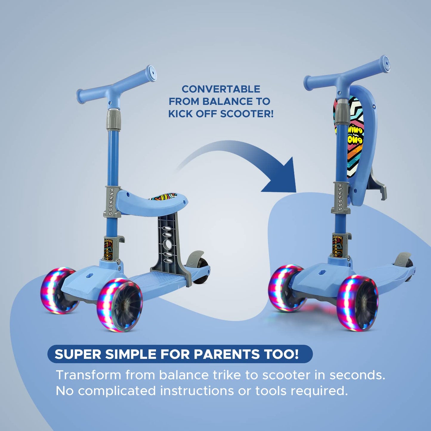 NHR Kids 2-in-1 Scooter – Light-Up Wheels, Adjustable Seat, and Foldable Fun for Little Riders!