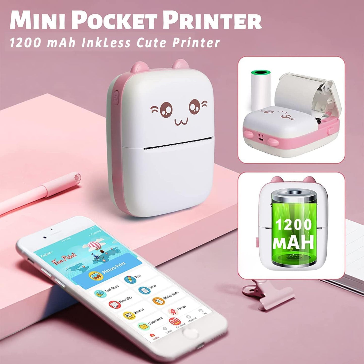 DIVINE Mini Thermal Printer – Portable Bluetooth Pocket Printer for Photos, Lists, Labels & More