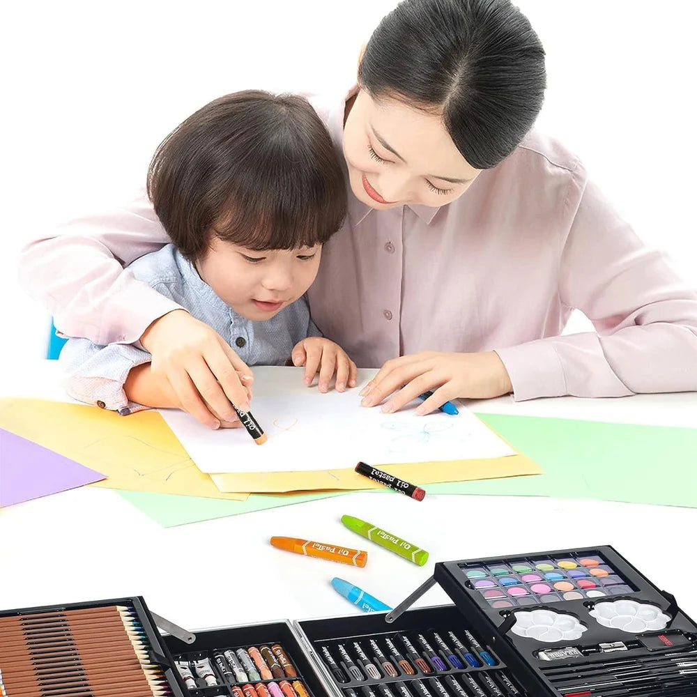 Deluxe Art Set Box & Drawing Kit (145 Pieces) Complete Art Kit with Crayons, Oil Pastels, Colored Pencils & More