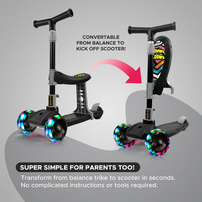 NHR Kids 2-in-1 Scooter – LED Light-Up, Foldable, and Adjustable for Endless Fun!