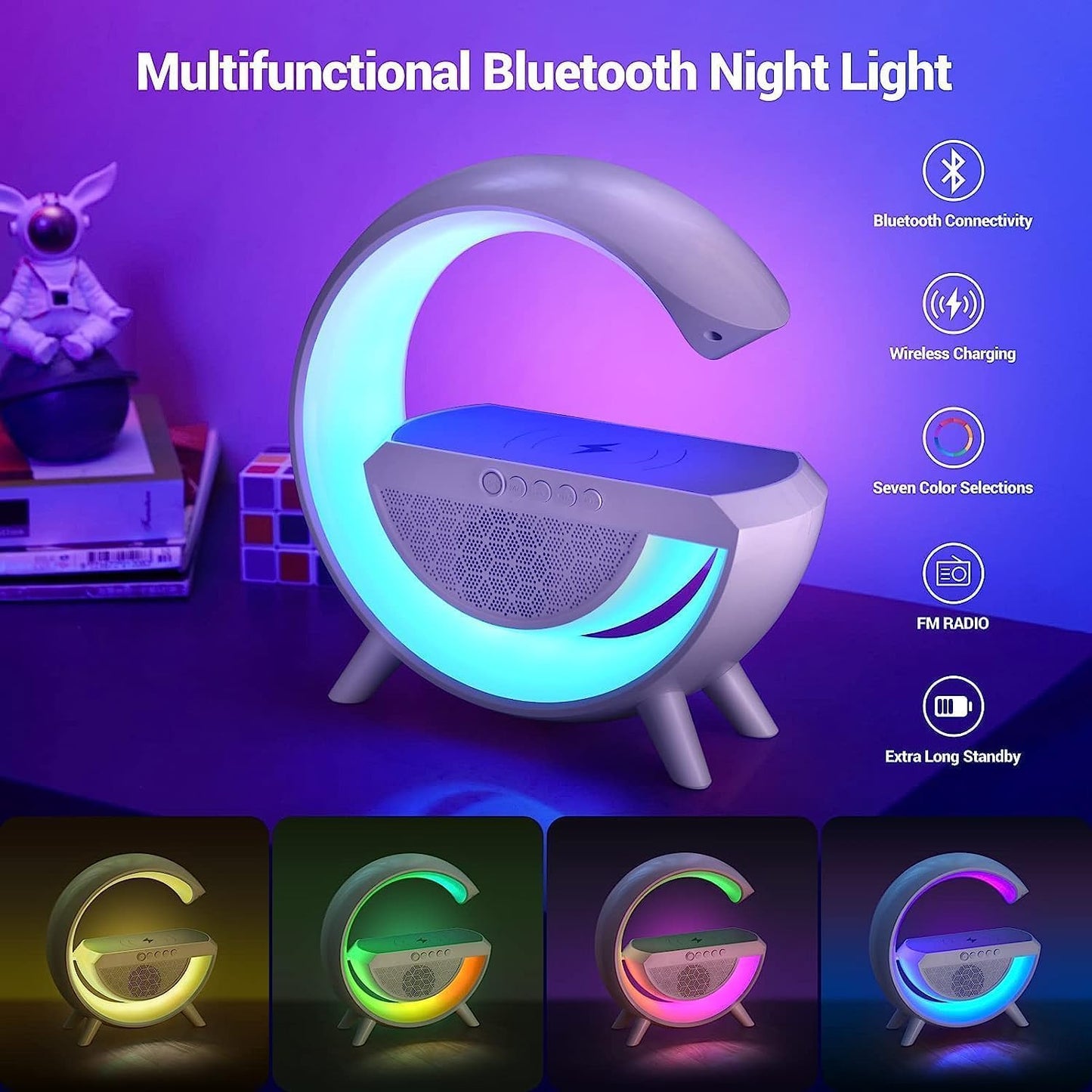 VR Wireless Charger Atmosphere Lamp – Multifunctional LED Table Lamp with Bluetooth Speaker, Alarm Clock, and Music Sync