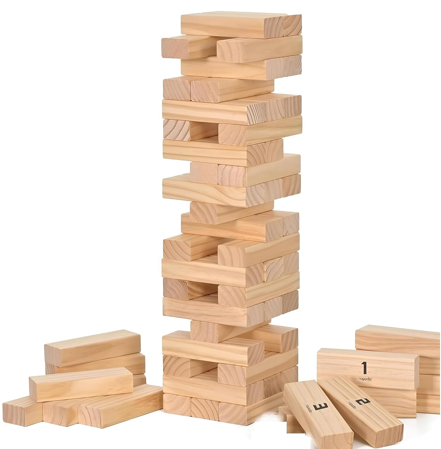 Toyshine Giant 4-Foot Wooden Tower with 54 Blocks – Tumbling Tower Party Game