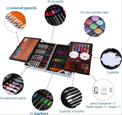 Deluxe Art Set Box & Drawing Kit (145 Pieces) Complete Art Kit with Crayons, Oil Pastels, Colored Pencils & More