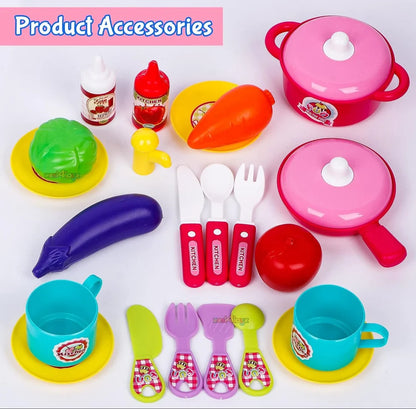 Kitchen Set for Kids (Girls' Big Cooking Set with Light and Sound, Portable Trolley 2-in-1)