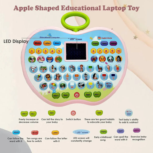 Apple Shape Educational Mini Computer Laptop Toy for Kids