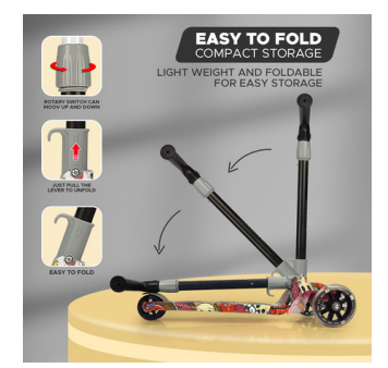 TechPlus Kids 3-Wheel Scooter – Adjustable, Foldable, and Light-Up Fun!