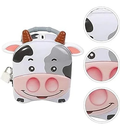 Cute Cow Money Safe Piggy Bank with Lock and Key