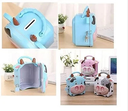 Cute Cow Money Safe Piggy Bank with Lock and Key