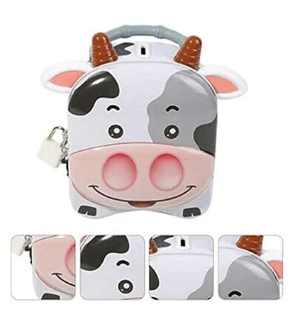 Cute Cow Money Safe Piggy Bank with Lock and Key